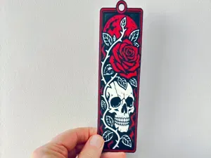 Gothic Skull and Crimson Rose Bookmark