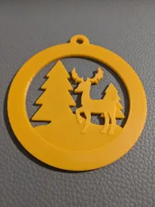 Christmas tree ornament with reindeer trees & snow