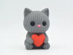 Knitted Cat With Heart - Valentine's Day