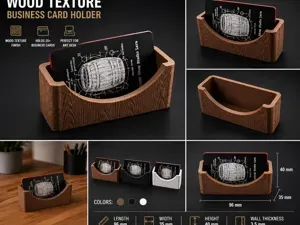 Business Card Holder – Wood Texture Desk Organizer