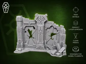Necron Ruined Wall Section - Tabletop Terrain