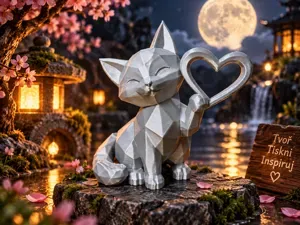 Low Poly Love Cat – Heart Decoration