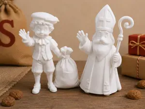 Sinterklaas & Piet wuivend, cartoon stijl