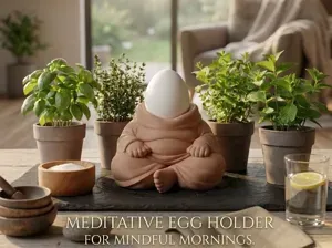 Chubby meditating monk egg cup holder - 4g support