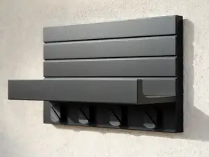 Modern Wall Key Holder w/ Shelf & Hooks Minimalist