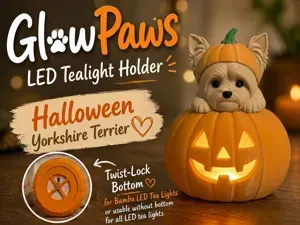 Yorkshire Terrier GlowPaws Tealight Holder Pumpkin