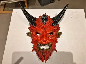 Demonic Oni Skull Mask STL | Detailed Wall Decor