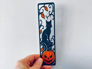 Halloween Black Cat & Pumpkin Openwork Bookmark