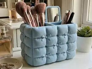 Aesthetic Quilted Bow Makeup Organizer Brush Hold