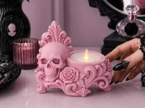 Goth Skull Rose LED Tealight gothic Holder