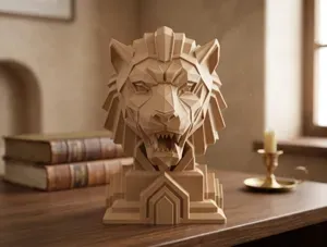 Geometric Lion Bust Sculpture - Art Deco Decor