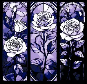 Stained Glass Roses in Bloom - Set of 3 Bookmarks colored in Hueforge