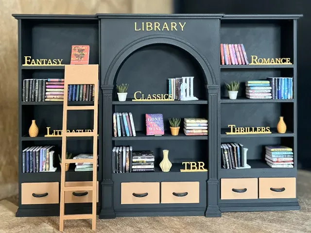 Miniature Grand Library with Arch – 1:12 Scale