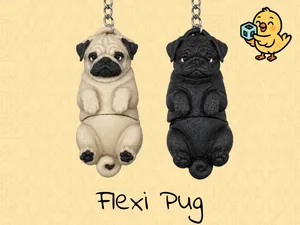 Cute Pug Keychain – Articulated Flexi Toy Dog