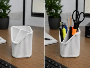 Modern Ribbed Desk Pen Holder with Legs