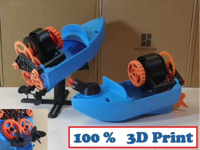 Bateau à ressort - 100% 3D - mécanisme à remonter