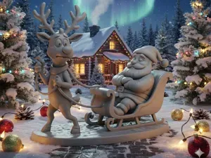Renne et traîneau du Père Noël