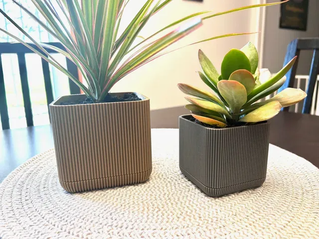 Ribbed Square Plant Pots 4" and 3" Sizes