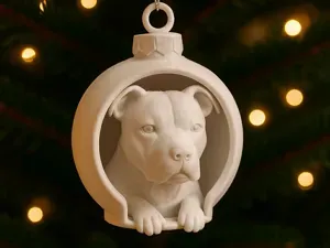 American Pit Bull Terrier in Christmas Bauble.Cute