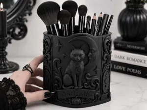 Goth Halloween Samhain Cat Moon Brush Organizer
