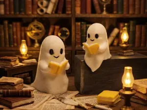 Der kleine Bücherwurm-Geist Cute Reading Ghost