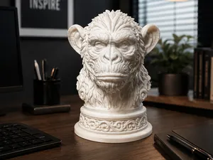 Realistic Monkey Head Sculpture 3D Print Model