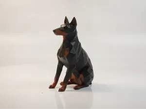 Low Poly Doberman Sitting Dog Statue