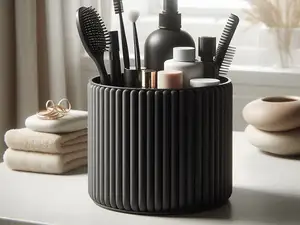 Modern Ribbed Bathroom Organizer, Make- Up Cup