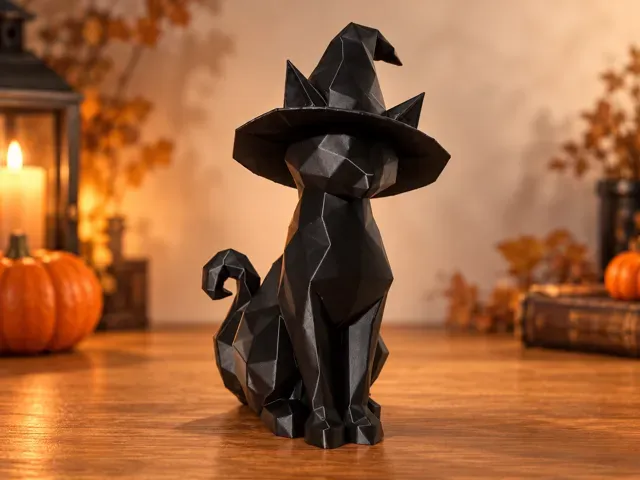 Witch Cat – Low Poly Halloween Deko