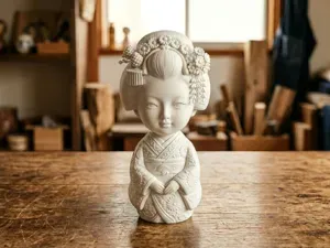 Japanese Geisha Figurine – Kokeshi Inspired Statue
