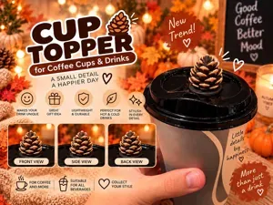 Cute Pine Cone Coffee & Drink Cup Lid Topper