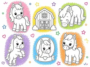 Colorea estas figuritas de Caballitos kawaii
