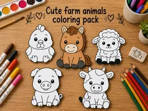 Cute farm animals coloring craft pack