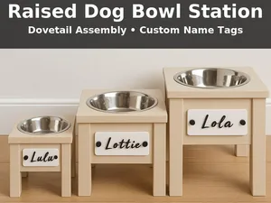 Raised Dog Bowl Station-Custom Nameplate