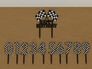 Racing birthday set - numbers 0-9 + cake topper