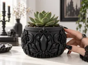 Goth Moon Crystal Rose Succulent Planter Decor