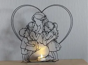 Heart Silhouette Mother with 3 Kids (LED Tealight)