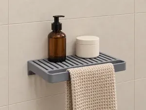 Draining Wall Shelf with Integrated Towel Bar