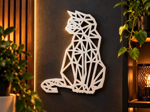 Geometric Cat Wall Art – Low Poly Cat Decoration