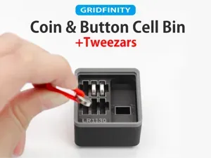Gridfinity Coin & Button Cell Bin with Tweezers
