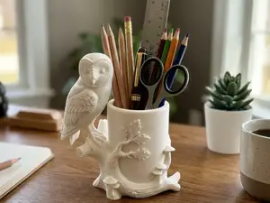 Wisdom of the Woods Owl Tree Trunk Desk Organizer