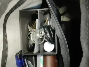An organizer for small items for a purse/backpack.