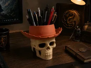 Woody Skull Hat Pen Holder | Desk Organizer