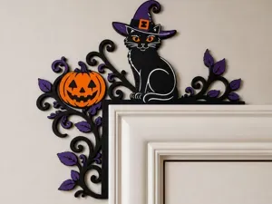 Halloween Witch Cat Pumpkin Door Corner Decoration