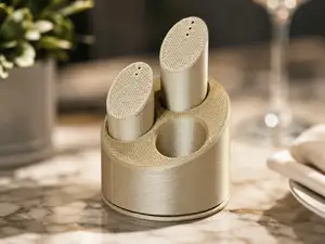 Salt + Pepper Shaker Set with Stand and Toothpick