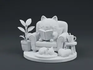 Dollhouse Reading Cat Diorama Scale 1:12