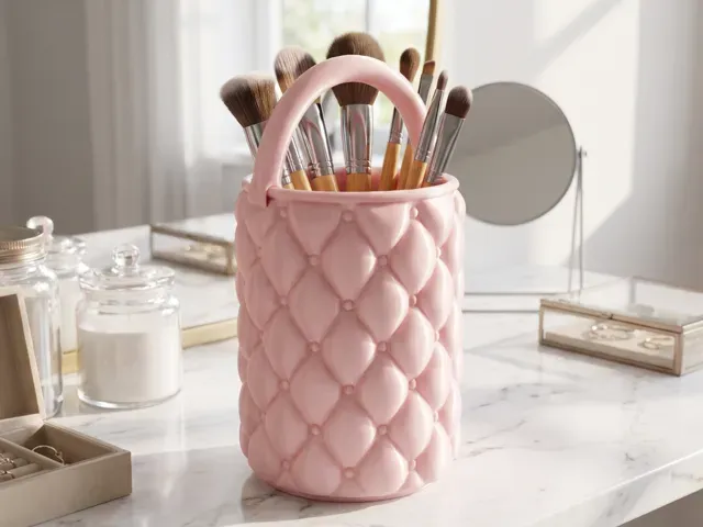 Aesthetic Quilted Desk Organizer Brush Holder