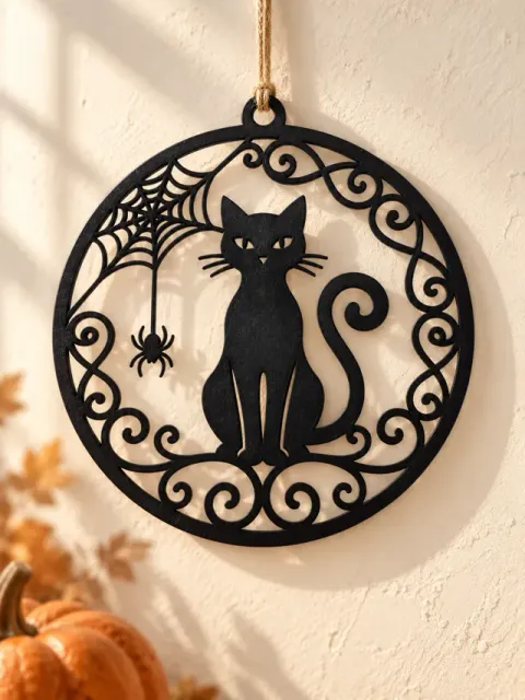 Black Cat & Spiderweb – Halloween Hanging Decor — Image 3 of 4