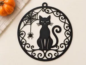 Black Cat & Spiderweb – Halloween Hanging Decor