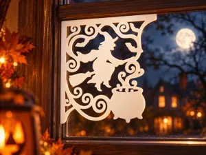 Halloween Witch & Cauldron Window Corner Ornament